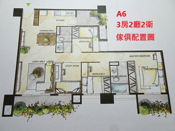 佳鋐樂灣A63房2廳2衛傢俱配置圖