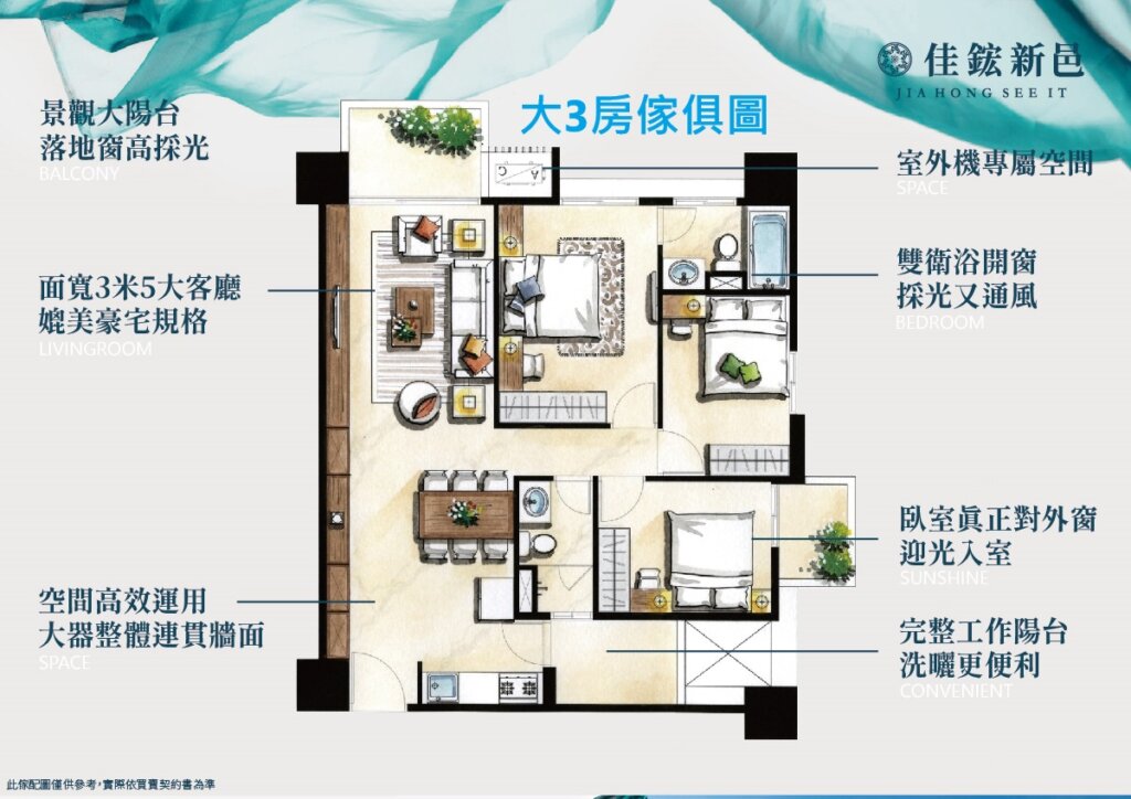 佳鋐新邑 大3房傢俱圖