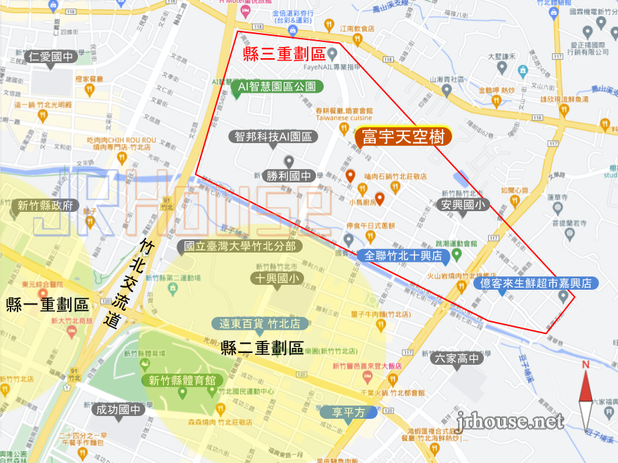 富宇天空樹(富宇淳青)建案基地位置(位於新竹縣竹北市縣治三期重劃區)