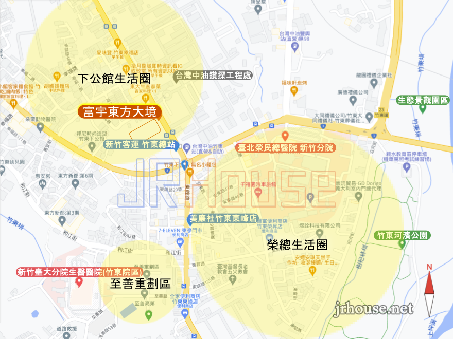 富宇東方大境建案基地位置(位於新竹縣竹東鎮竹東榮總生活圈)