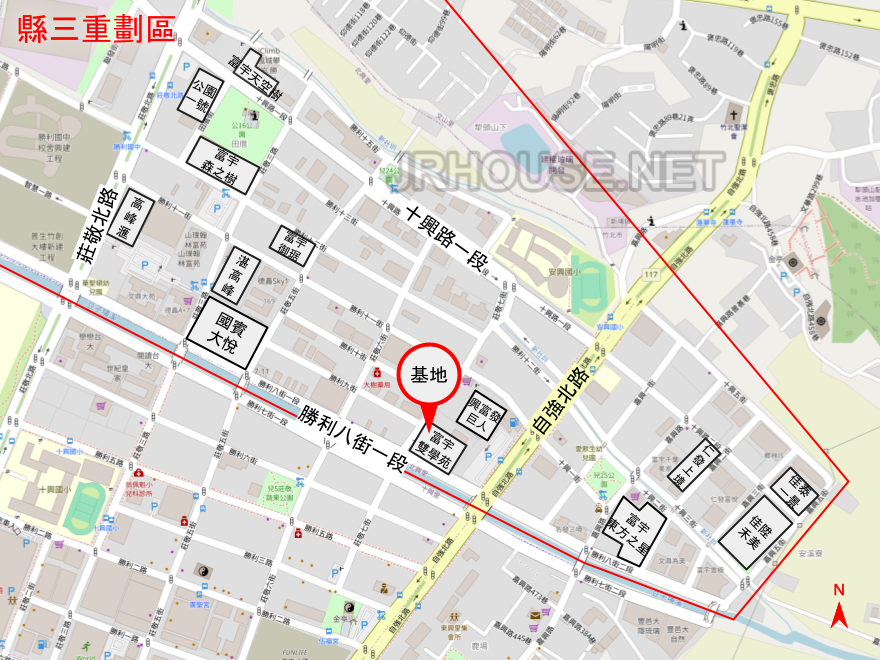 富宇雙學苑建案基地位置(位於新竹縣竹北市縣治三期重劃區)