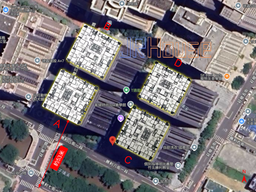 興富發國賓大悅平面格局座向面向風水方位棟距採光通風視野景觀俯瞰街景衛星空拍空照圖