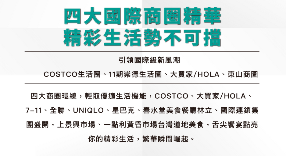 富宇鉑金大苑-8816-生活機能-四大商圈-COSTCO生活圈.11期崇德生活圈．大買家HOLA商圈．東山商圈