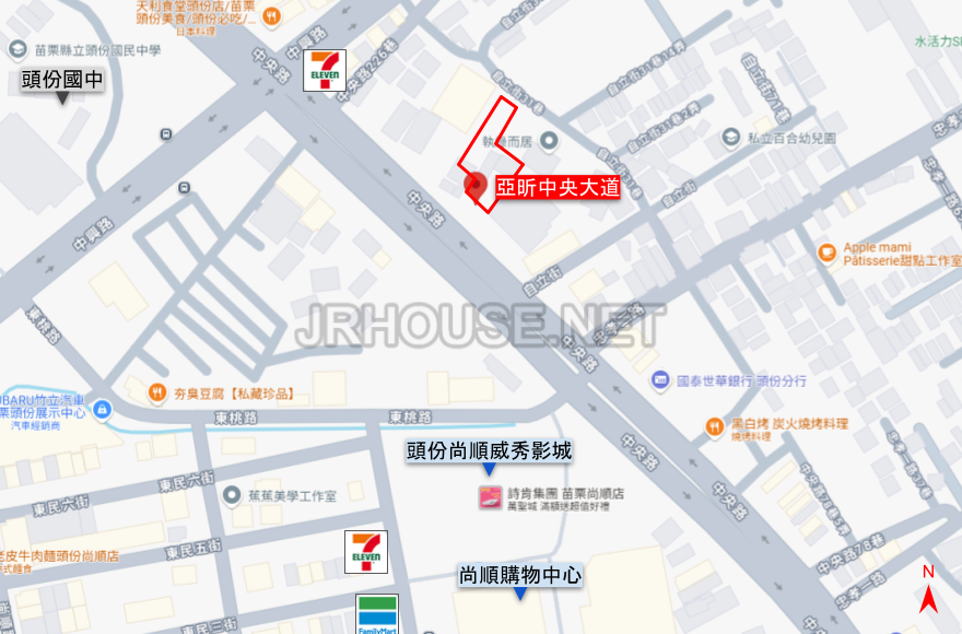 亞昕中央大道建案基地位置(位於苗栗縣頭份市)