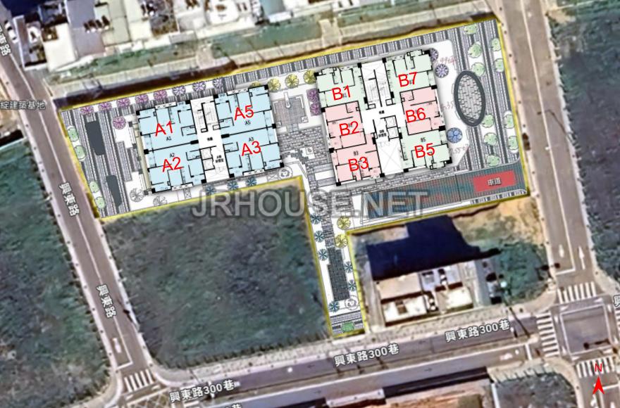 桃園櫻花響平面格局座向面向風水方位棟距採光通風視野景觀俯瞰街景衛星空拍空照圖