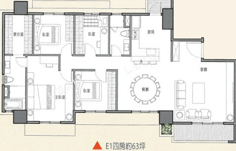 九牧世家E1四房格局傢配圖