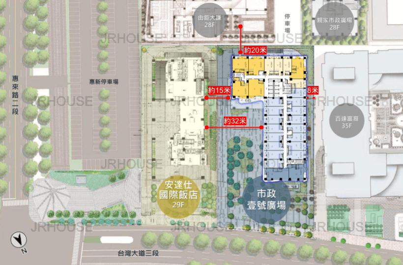 市政壹號廣場空拍景觀圖-棟距